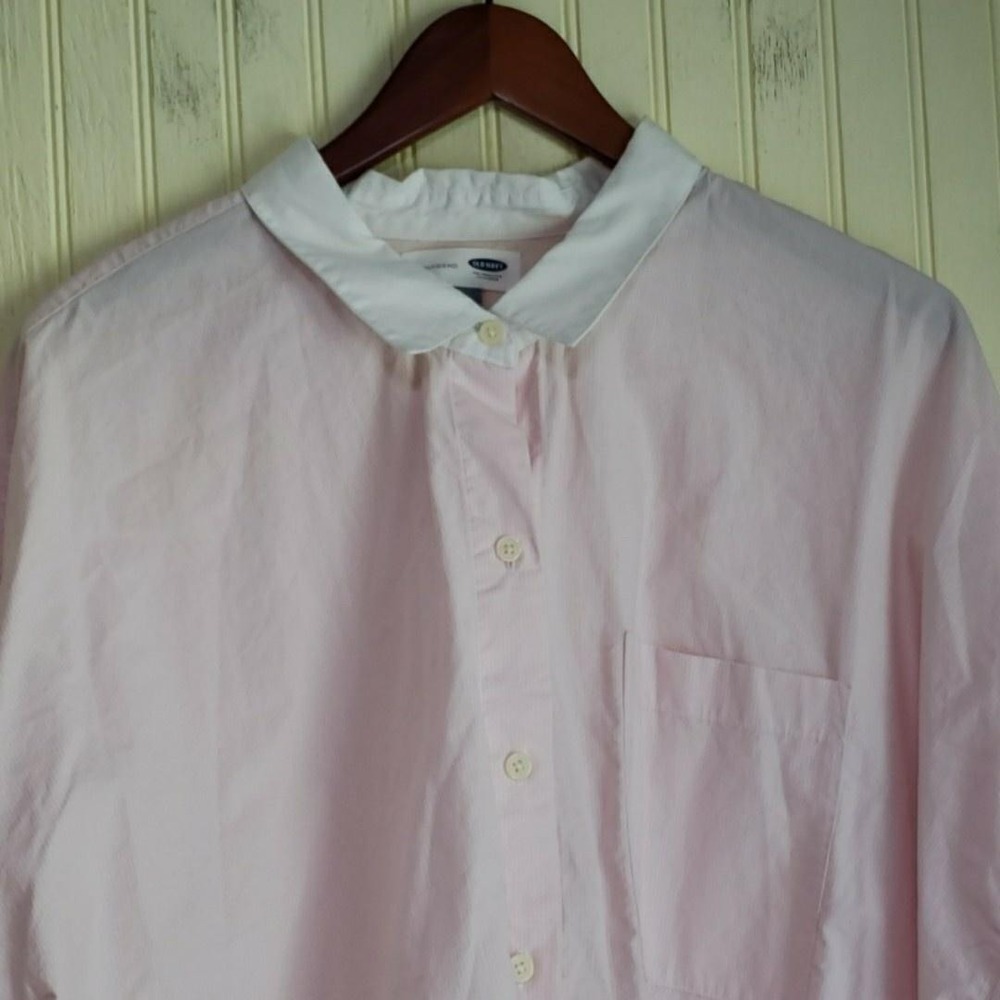 Old Navy Button Up Shirt Womens XXL Pink Stripe Collared Boyfriend Long Sleeve